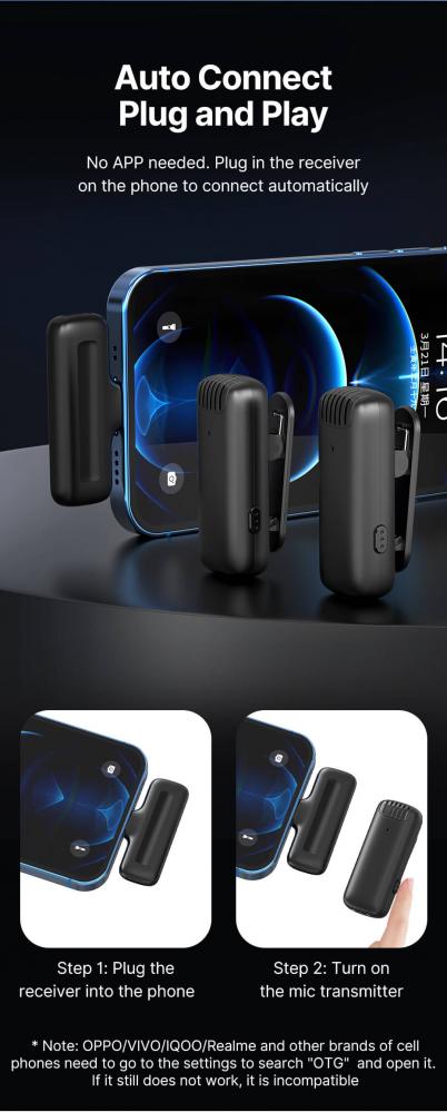  Ulanzi J12 Trådlöst mikrofonsystem för mobil/surfplatta med laddbox android