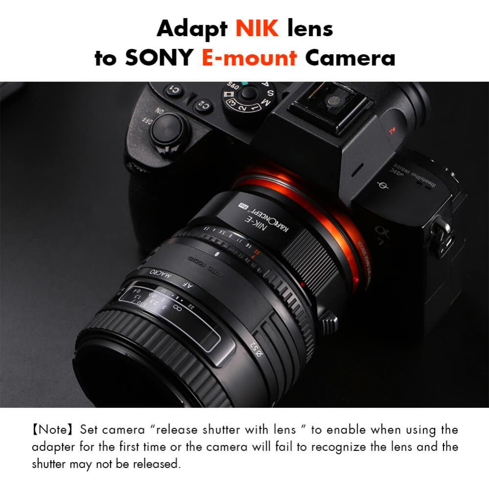  K&F Concept Objektivadapter Pro till Nikon F objektiv för Sony E kamerahus