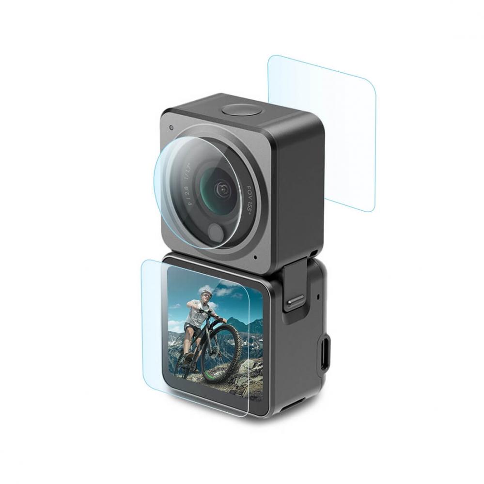 Puluz 3-i-1 Displayskydd 9H 2.5D härdat glas för DJI Action 2