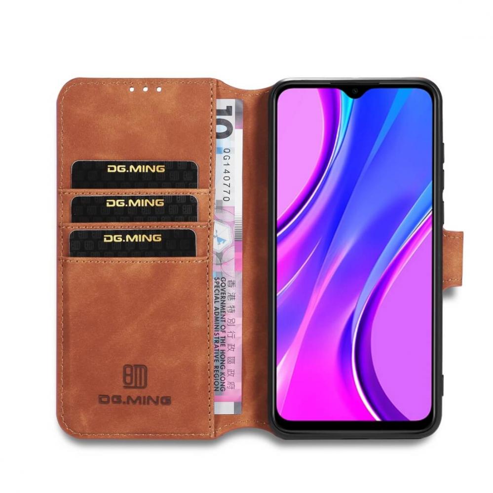  DG.MING Plnboksfodral fr Xiaomi Redmi 9 Brun