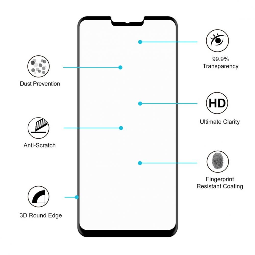 Displayskydd med svart ram för LG G7 ThinQ av härdat glas