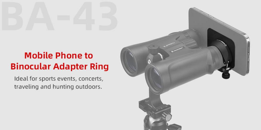 SUNWAYFOTO BA-43 Binocular Mobile Phone Adapter, Universal Binocular Smartphone Holder, Compatible with Eyepiece Outer Diameter from 38 to 45 mm