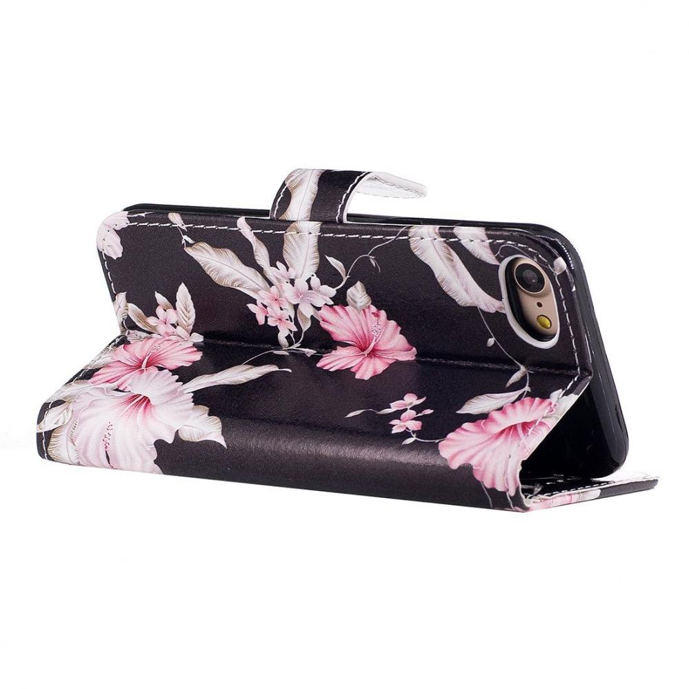 Plånboksfodral för iPhone 7/8 - Svart med rosa blommor