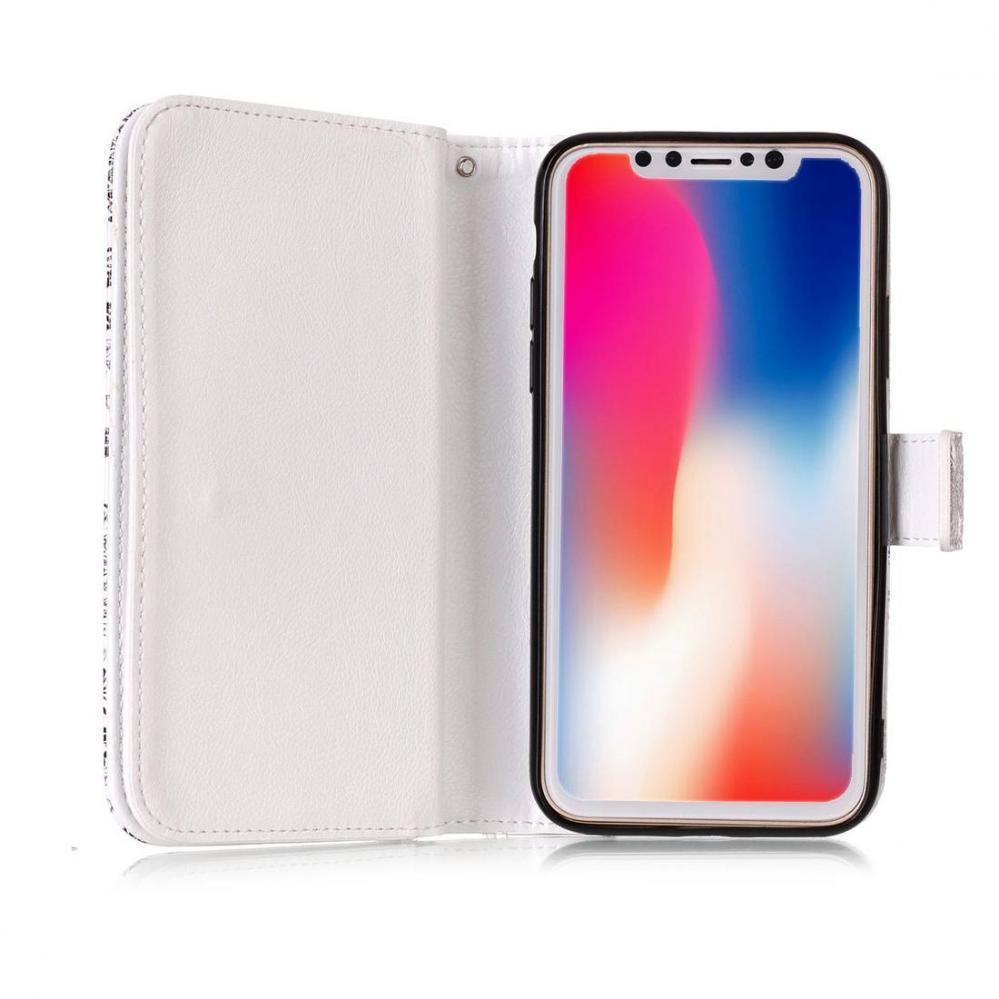 Plånboksfodral för iPhone X/XS - Vit med fjärilar och blommor