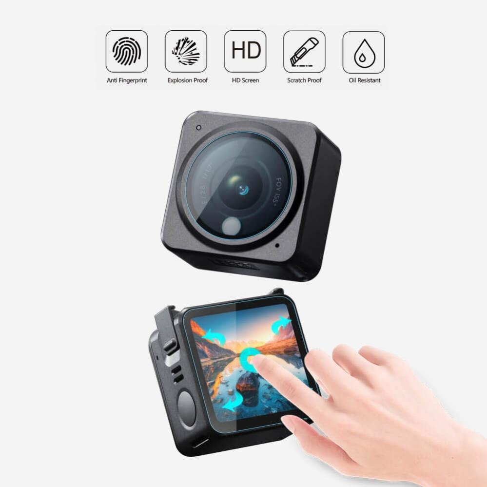Puluz 3-i-1 Displayskydd 9H 2.5D härdat glas för DJI Action 2