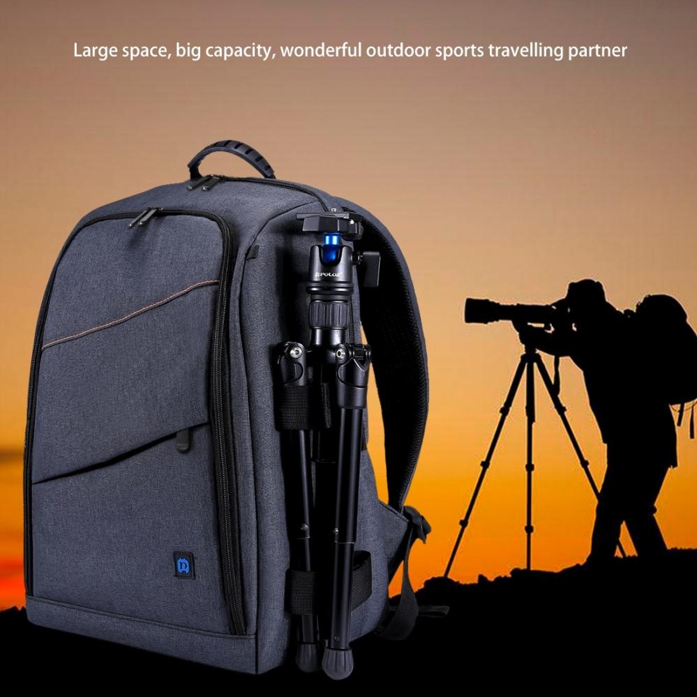 Puluz Kameraryggsäck grå med regnskydd för 1st DSLR + 3-6st objektiv 26L
