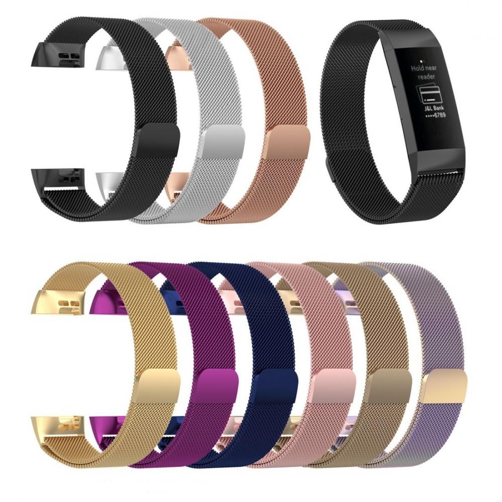  Armband fr Fitbit Charge 3/ Charge 4 kedja Magnetiskt ls 100-180mm - Rosguld