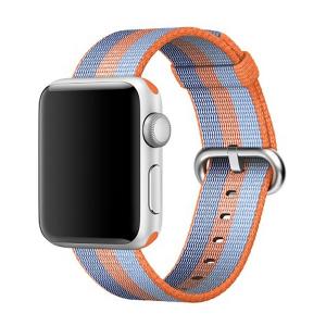  Armband för Apple Watch 42/44/45mm randig vävd Blå & Orange nylon
