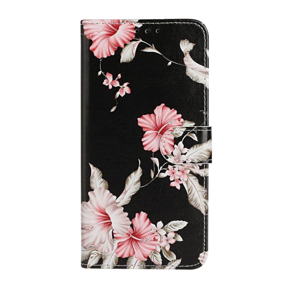  Plnboksfodral fr Huawei P40 Lite E - Svart med rosa blommor