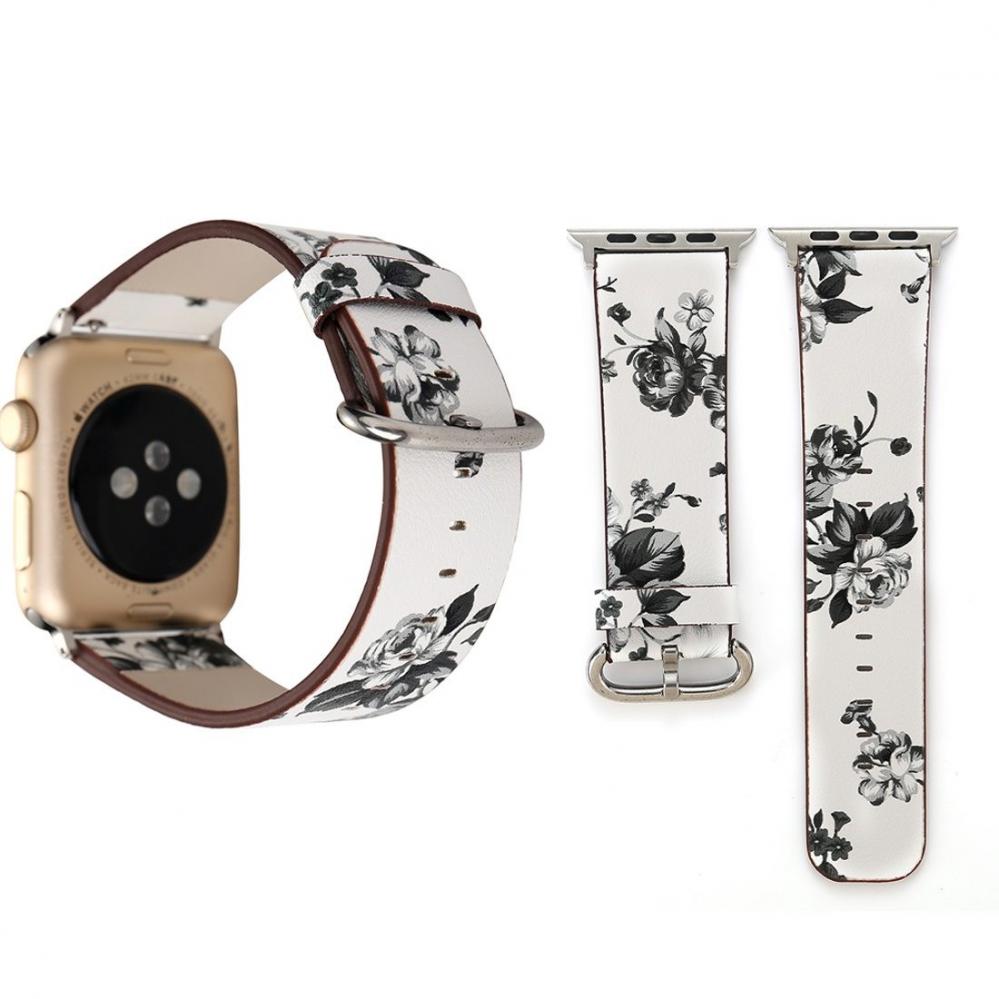  Armband fr Apple Watch 42/44/45mm Vit & Gr konstlder blommig