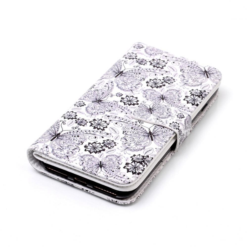  Plånboksfodral för iPhone 8/7 Plus - Vit med fjärilar och blommor