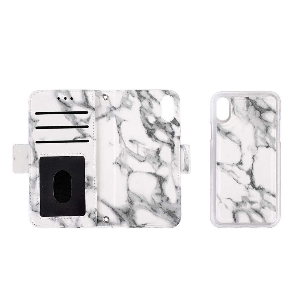  Plnboksfodral med magnetskal fr iPhone X/XS - Vit marmormnster