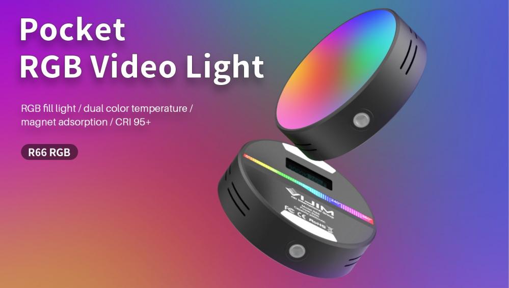 VIJIM RGB Videolampa mini för kamera/mobil med inbyggt batteri & diffuser