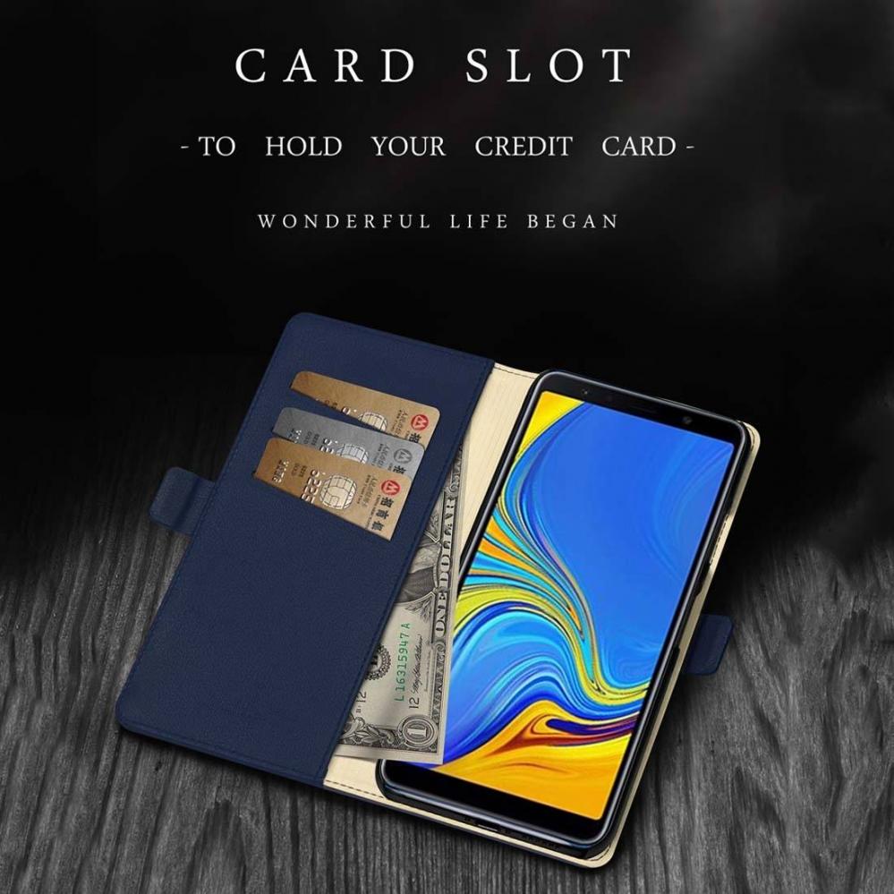 Plånboksfodral Röd för Galaxy A7 (2018) med kortplats PU-läder - DZGOGO