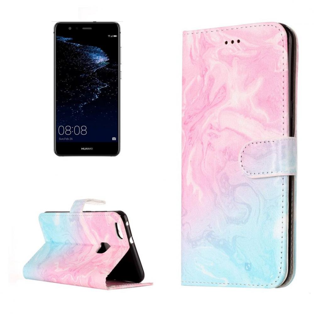  Plnboksfodral fr Huawei P10 Lite - Marmormnster rosa & bl