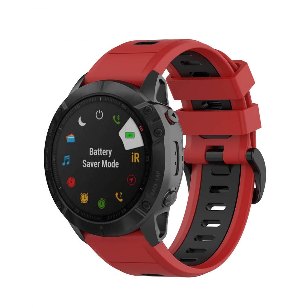Tvåfärgat silikonarmband 22m Röd & Svart för Garmin Fenix 5/5Pro/6/6Pro/7