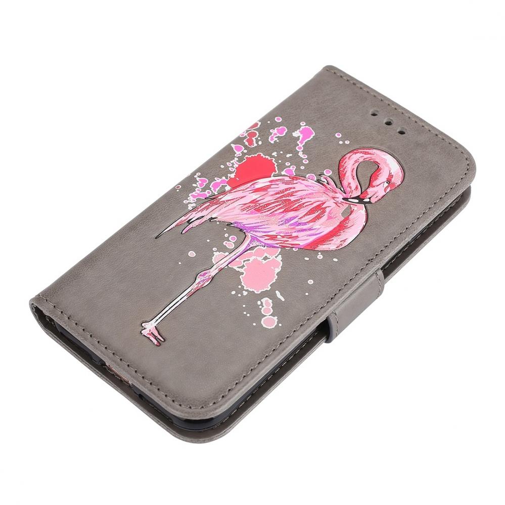  Plnboksfodral fr iPhone 7/8 - Gr med rosa flamingo