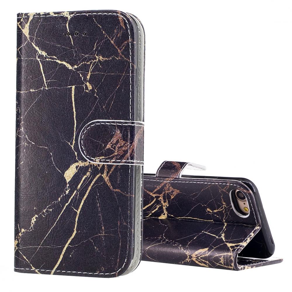  Plnboksfodral fr iPhone 7 & 8 - Konstlder marmor svart & guld
