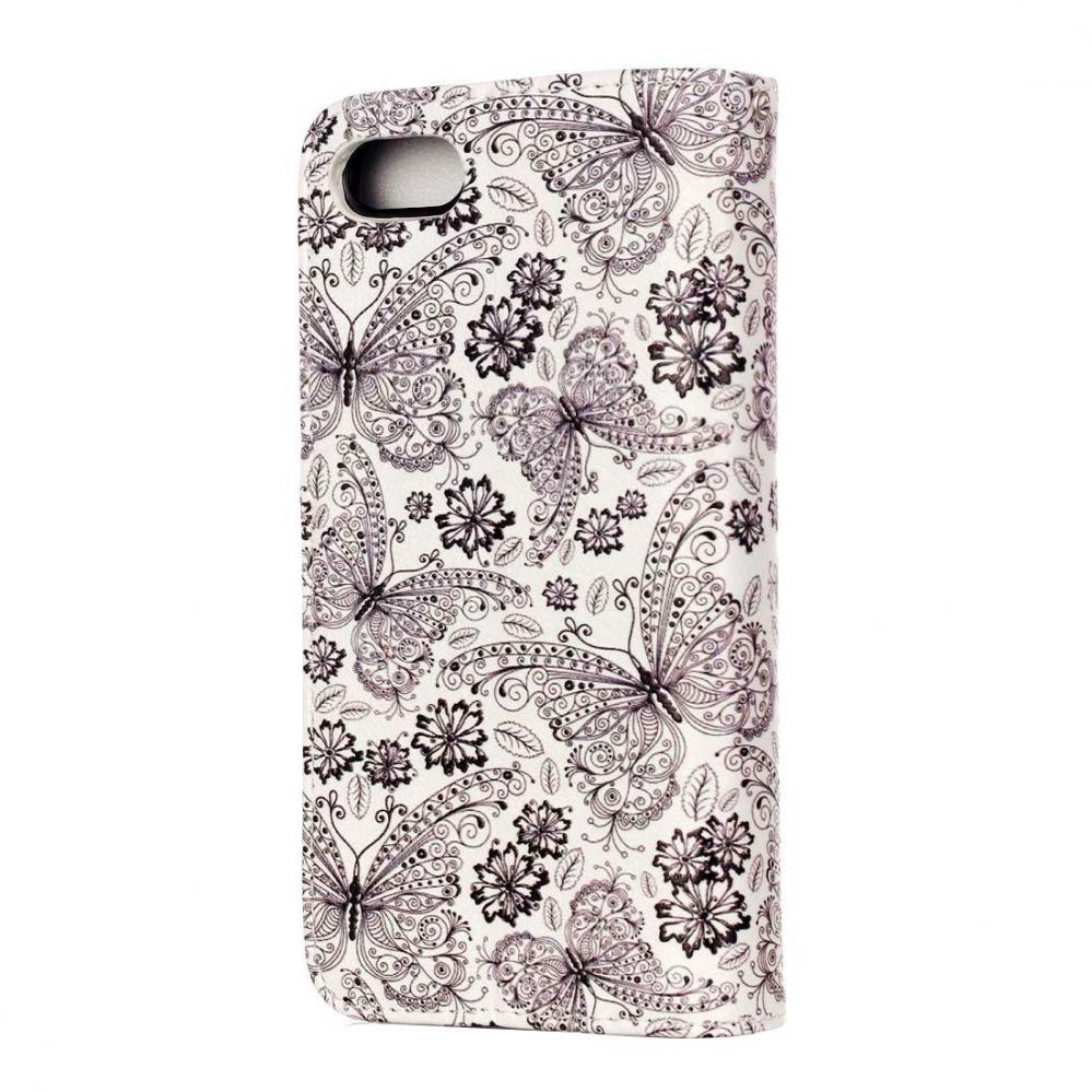Plånboksfodral för iPhone 8/7 - Vit med fjärilar och blommor
