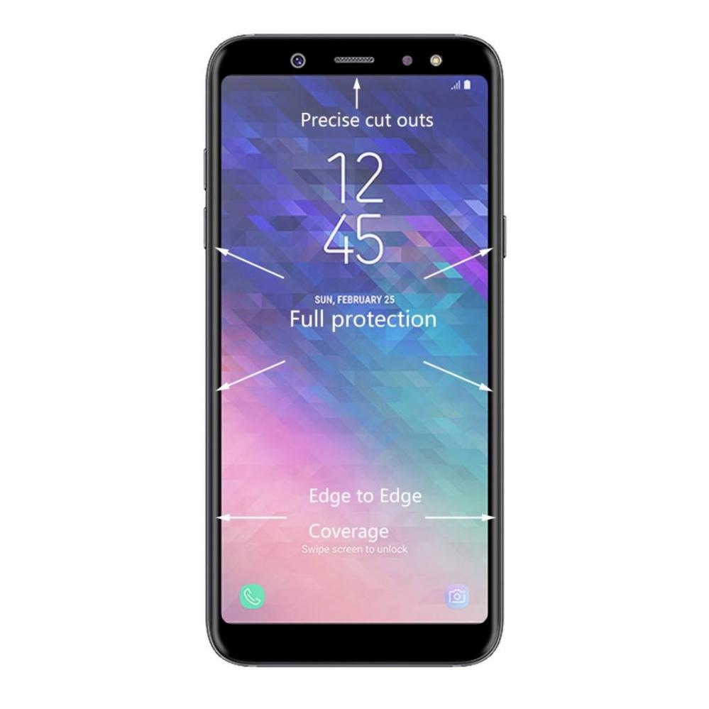  Displayskydd med svart ram fr Samsung Galaxy A6+ (2018) av hrdat glas