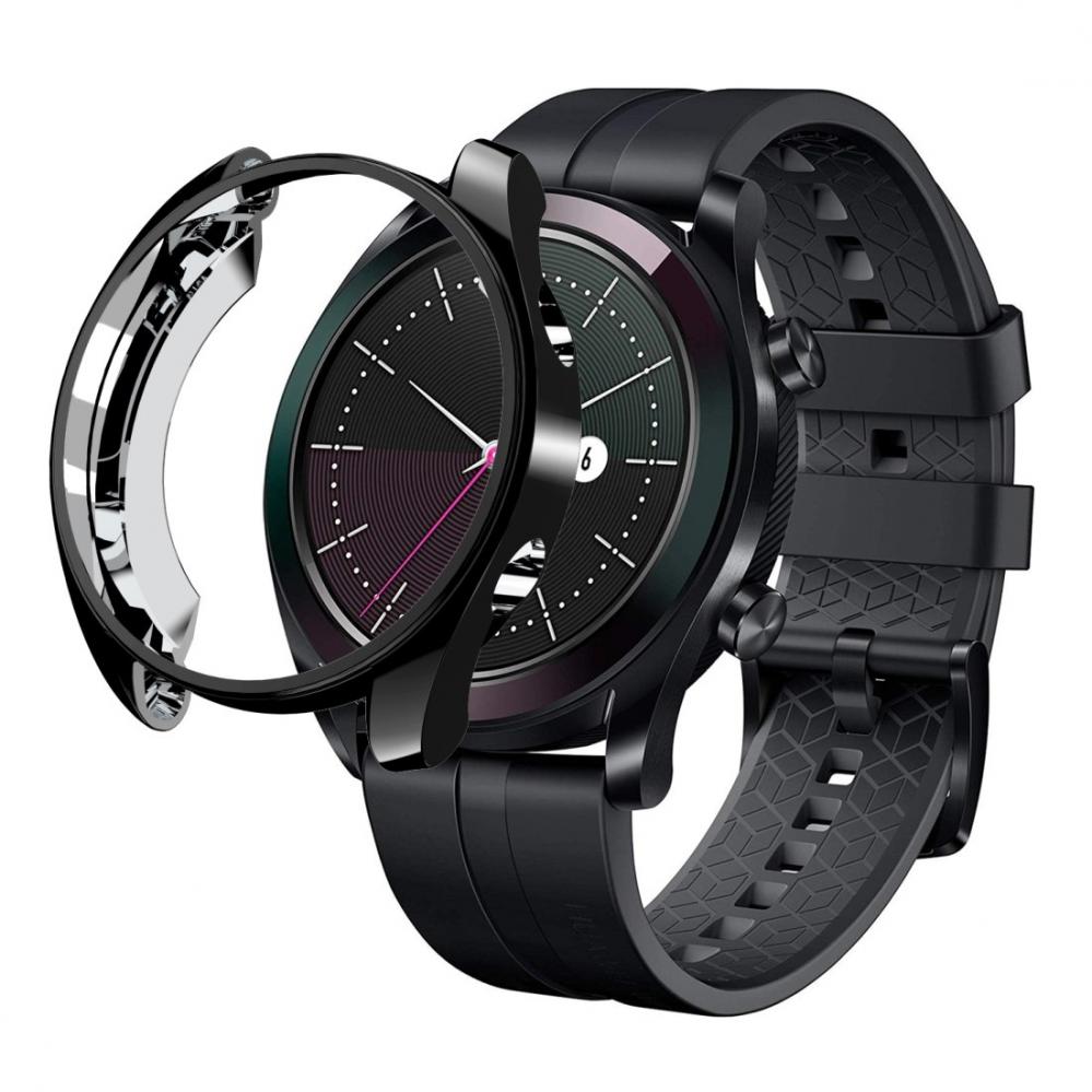 Displayskydd med ram för Huawei Watch GT Elegant 42mm av härdat glas Svart