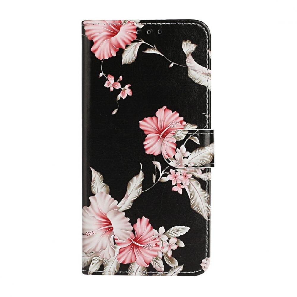  Plånboksfodral för Huawei Y5p - Svart med rosa blommor