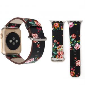  Armband för Apple Watch 42/44/45mm Svart & Multifärgad konstläder blommig