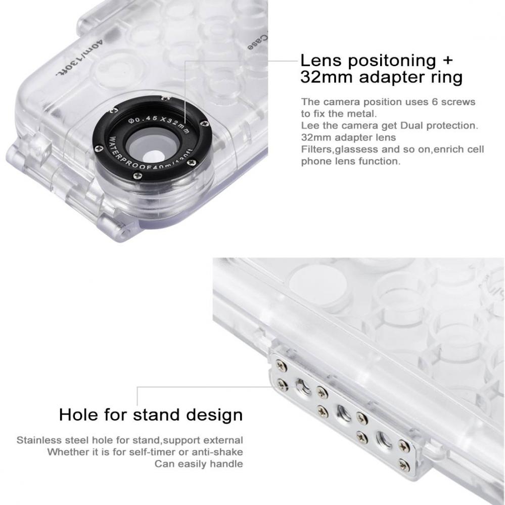  Puluz fr iPhone 8 PLUS & 7 PLUS - 40m Vattentt fodral med kamerafunktion