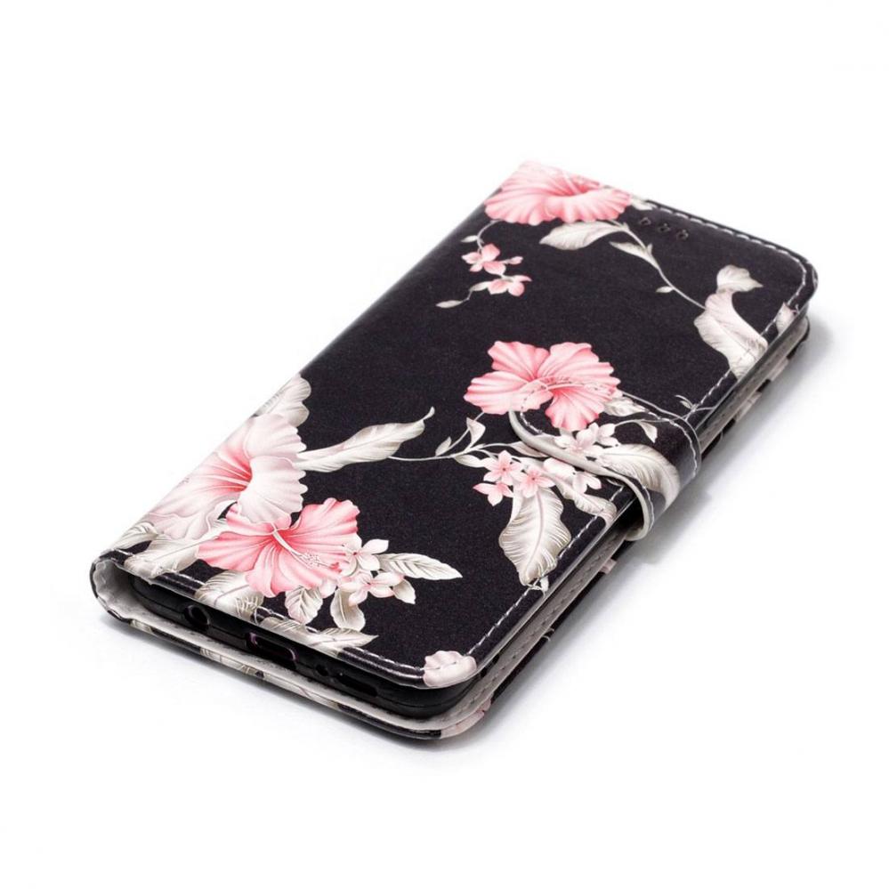  Plnboksfodral fr Galaxy S9 Plus - Svart med rosa blommor