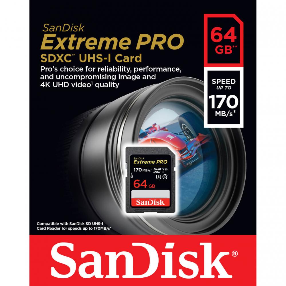 SanDisk Minneskort SDXC Extreme Pro 64GB 170MB/s UHS-I V30 U3 C10