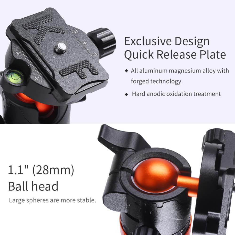  Returex K&F Concept Kamerastativ med kulled & fällbar mittpelare 185cm från Kamda – snabb leverans och trygg e-handel