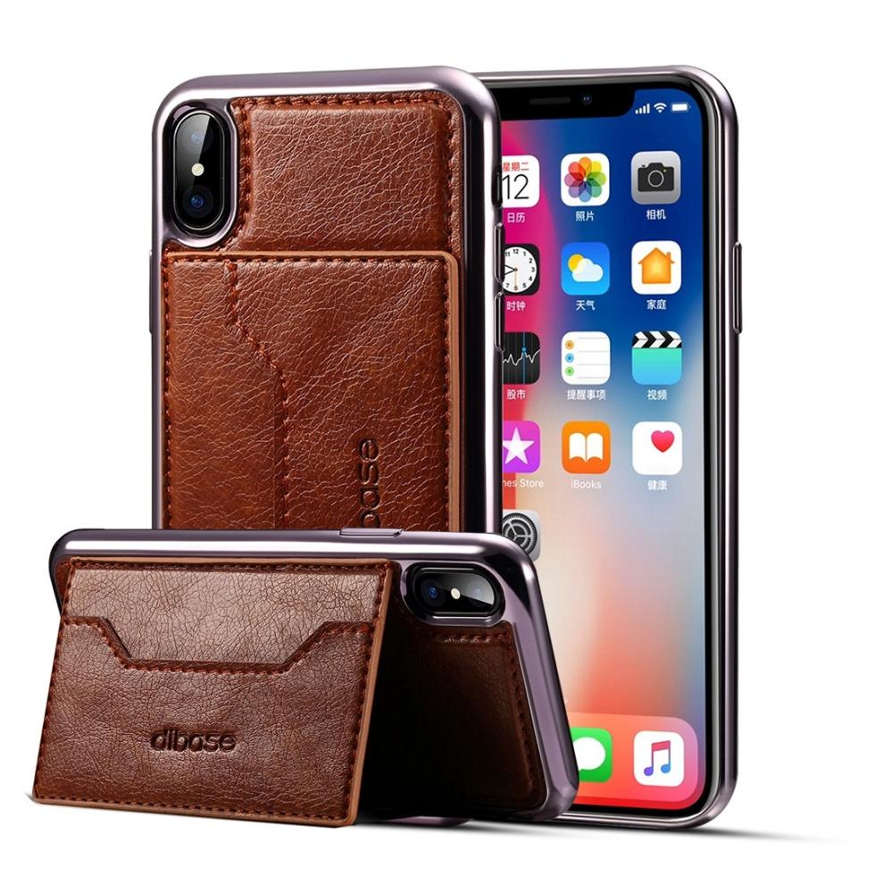 Dibase för iPhone X Skal med kortplats PU-läder Brun