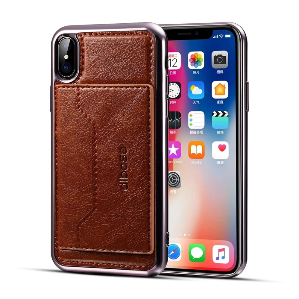 Dibase för iPhone X Skal med kortplats PU-läder Brun