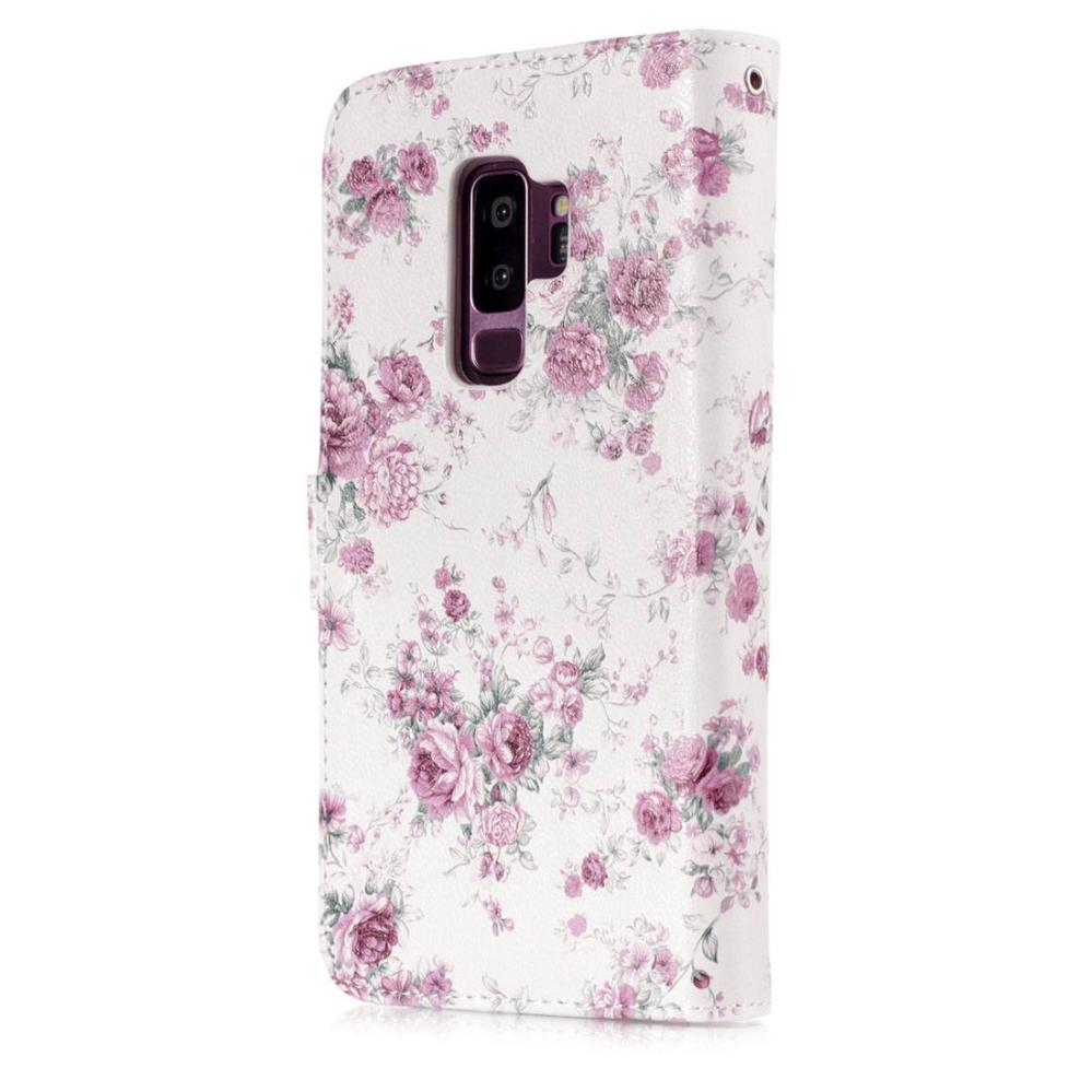 Plånboksfodral för Galaxy S9 Plus - Vit med lila rosor