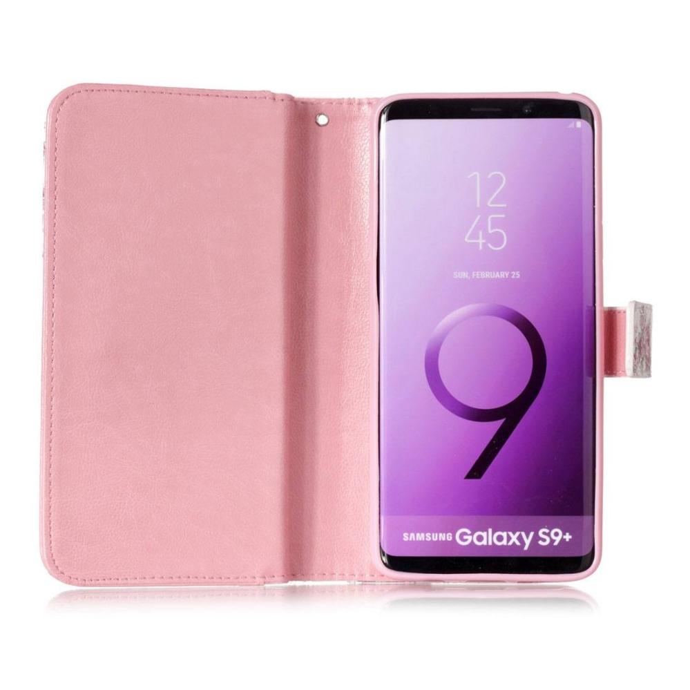 Plånboksfodral för Galaxy S9 Plus - Vit med lila rosor