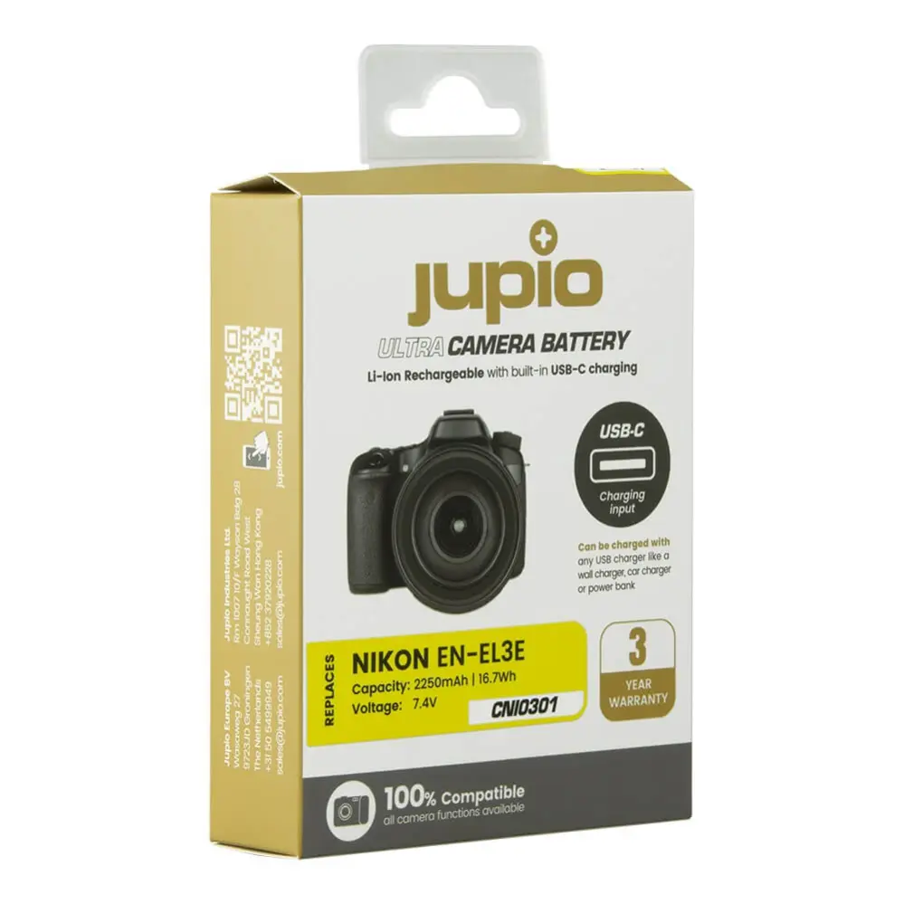  Jupio kamerabatteri 2250mAh för Nikon EN-EL3E USB-C input