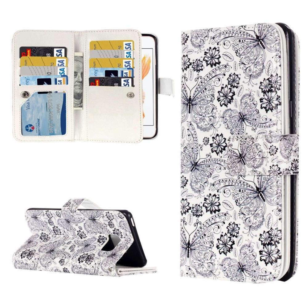 Plånboksfodral för iPhone 8/7 - Vit med fjärilar och blommor