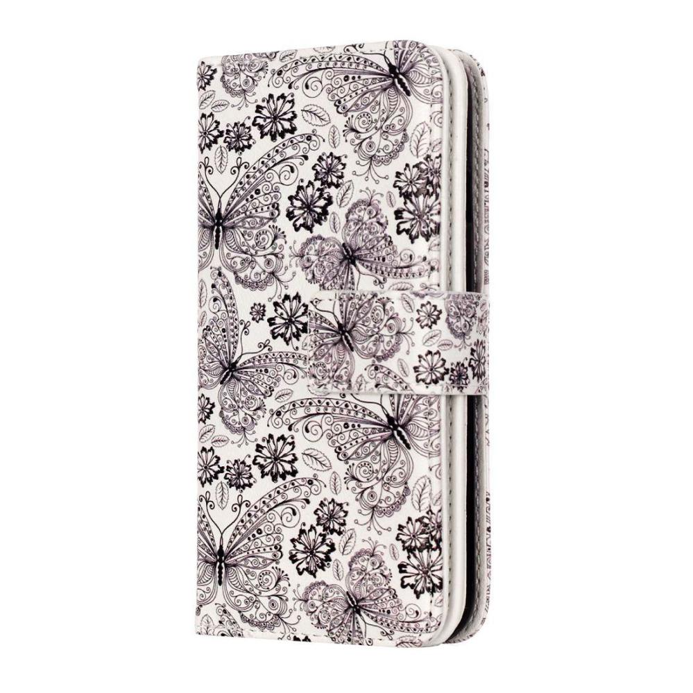 Plånboksfodral för iPhone 8/7 - Vit med fjärilar och blommor