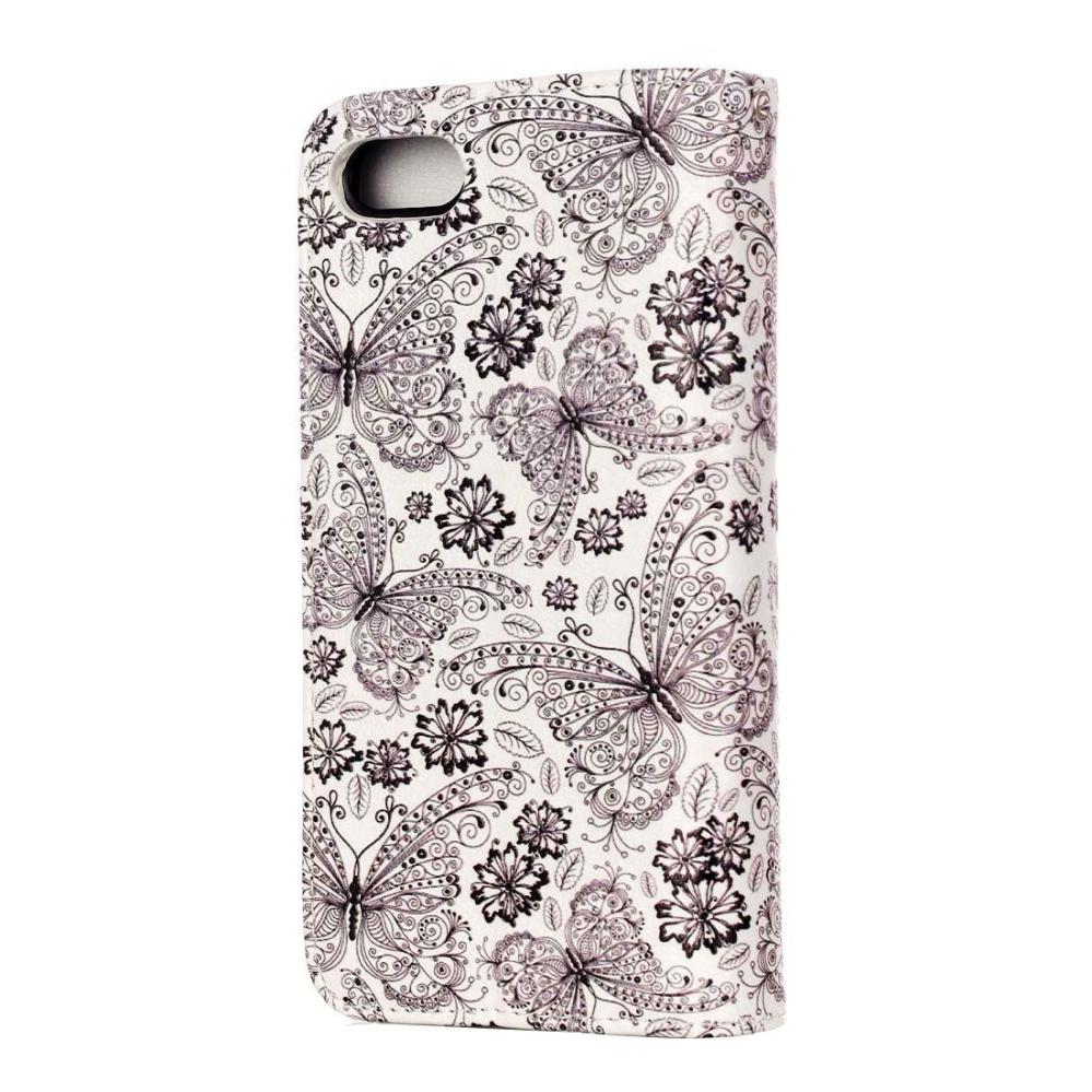Plånboksfodral för iPhone 8/7 - Vit med fjärilar och blommor