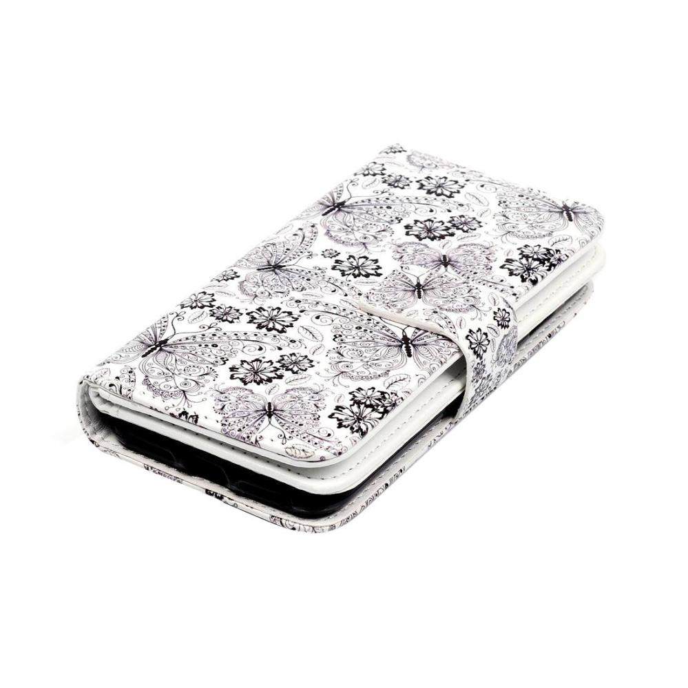 Plånboksfodral för iPhone 8/7 - Vit med fjärilar och blommor