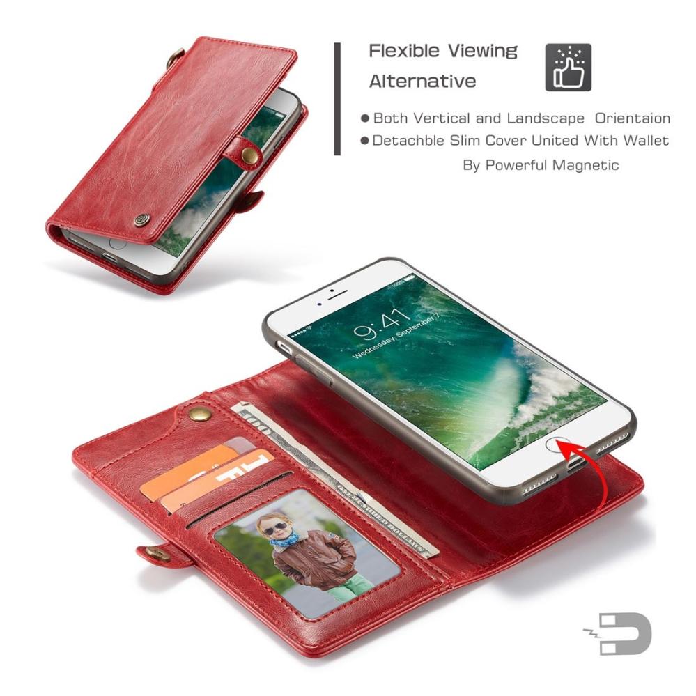 CaseMe Plånboksfodral med magnetskal PU-läder för iPhone 7/8 Plus Röd
