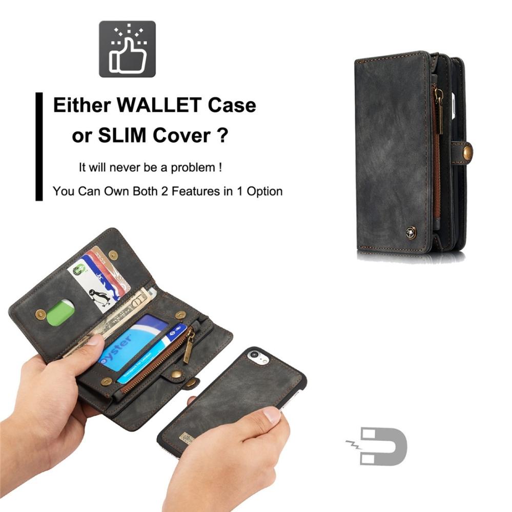 CaseMe Plånboksfodral med magnetskal för iPhone 7/8 Grå