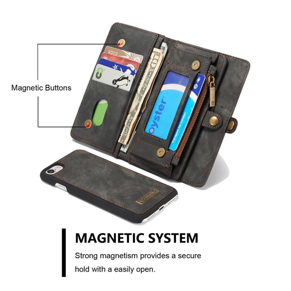 CaseMe Plånboksfodral med magnetskal för iPhone 7/8 Grå