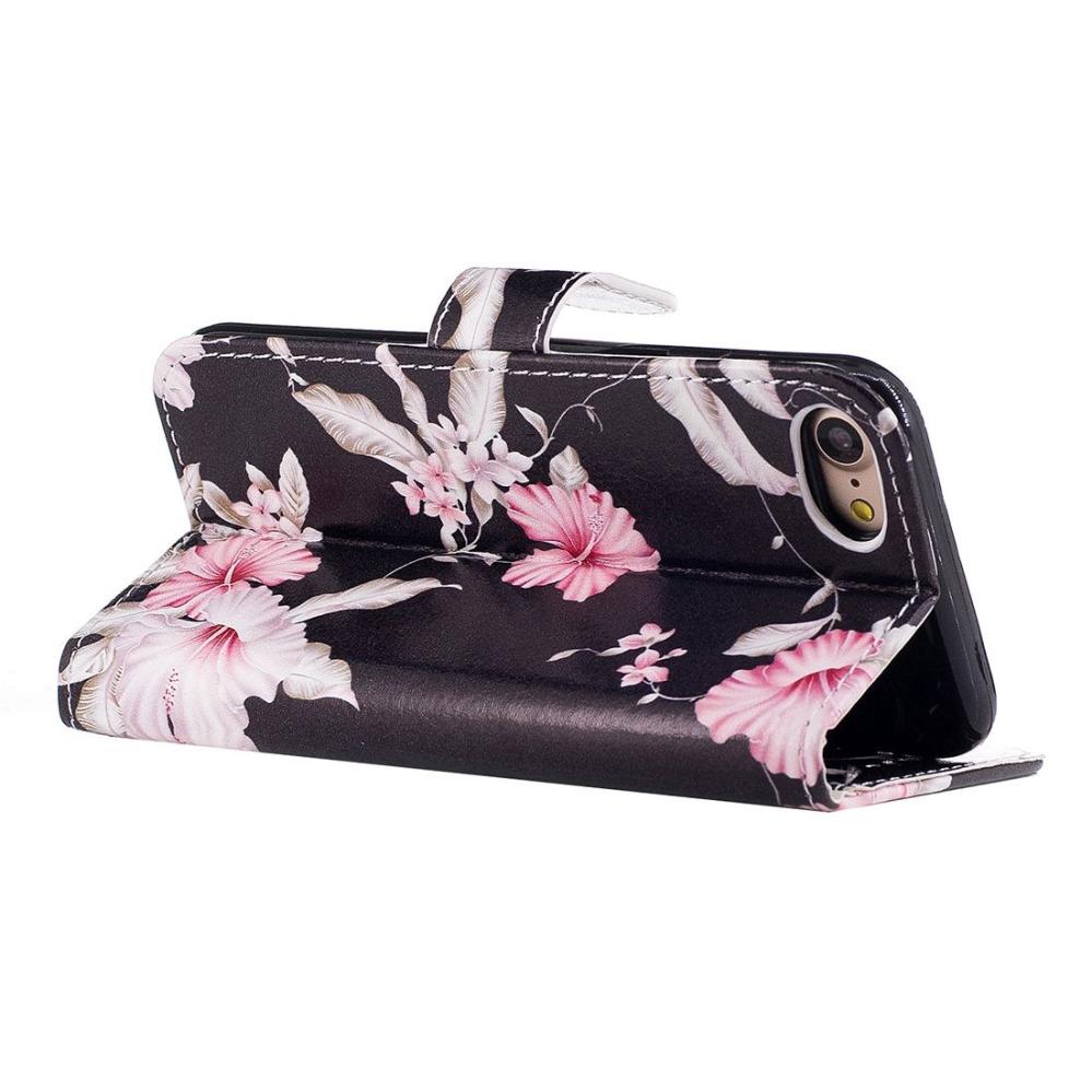 Plånboksfodral för iPhone 7/8 - Svart med rosa blommor