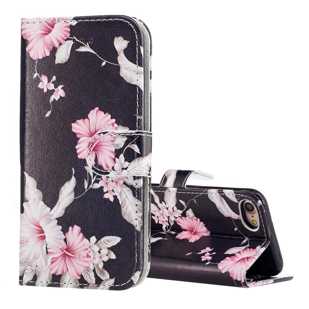 Plånboksfodral för iPhone 7/8 - Svart med rosa blommor
