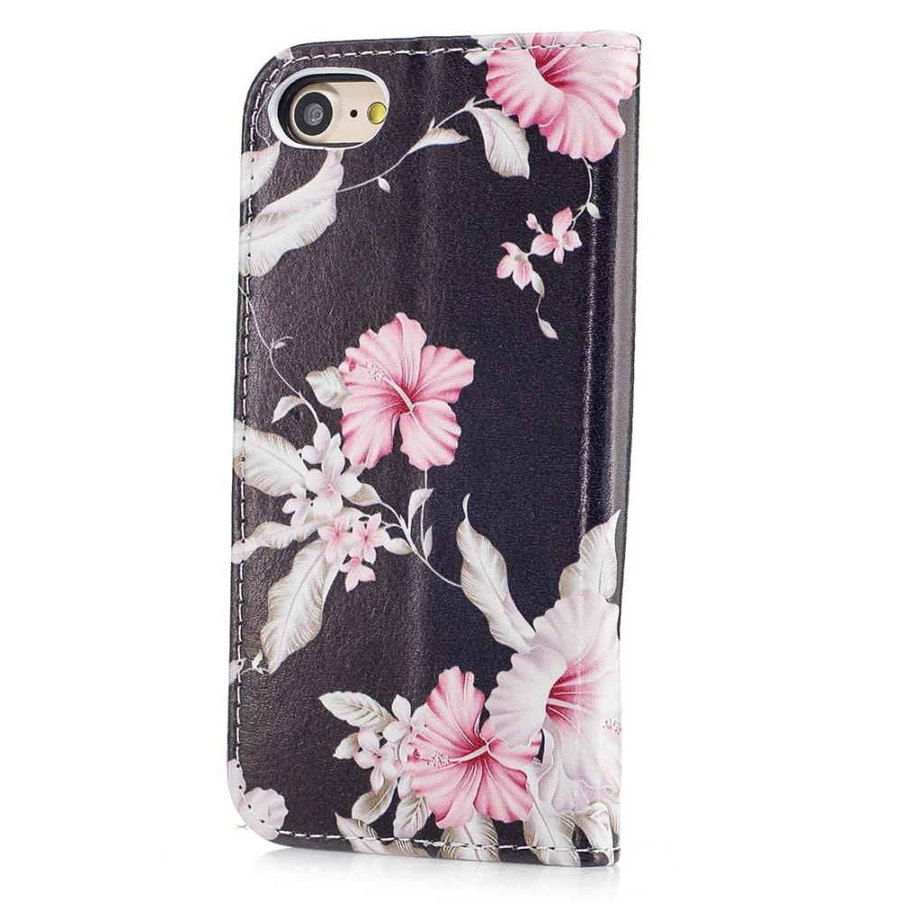 Plånboksfodral för iPhone 7/8 - Svart med rosa blommor