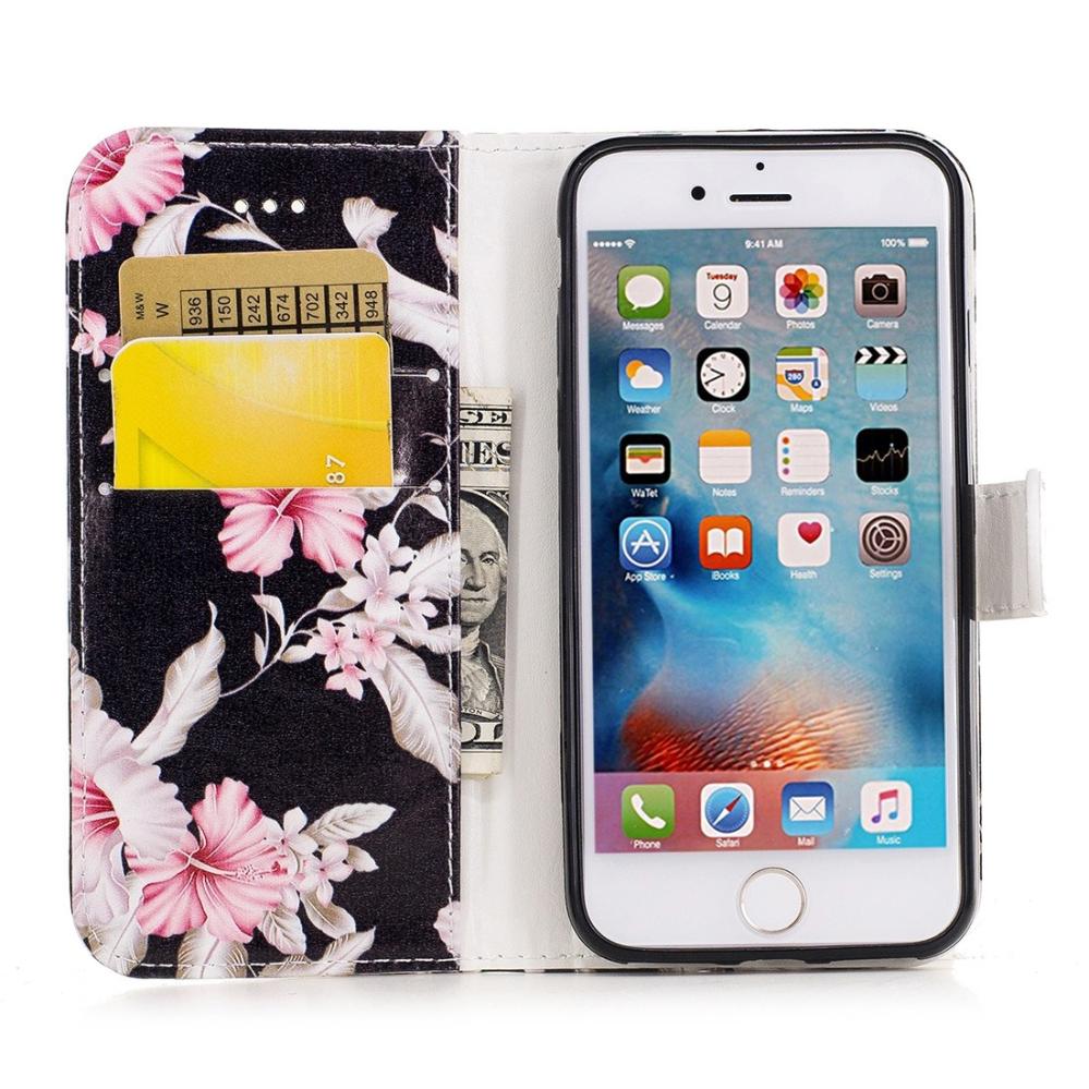 Plånboksfodral för iPhone 7/8 - Svart med rosa blommor
