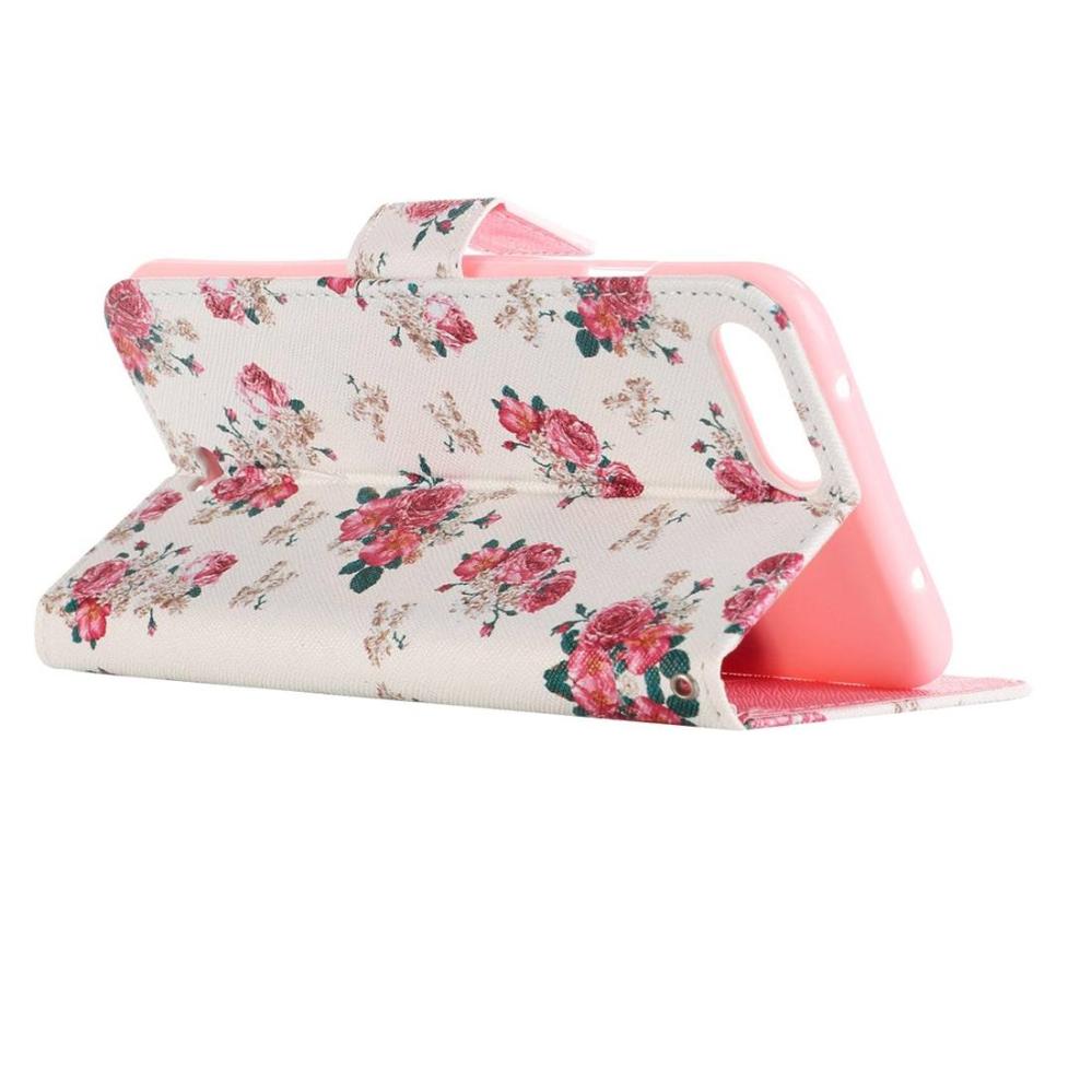 Plånboksfodral för iPhone 8P/7P - Vit med rosa blommor