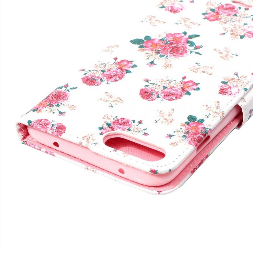 Plånboksfodral för iPhone 8P/7P - Vit med rosa blommor
