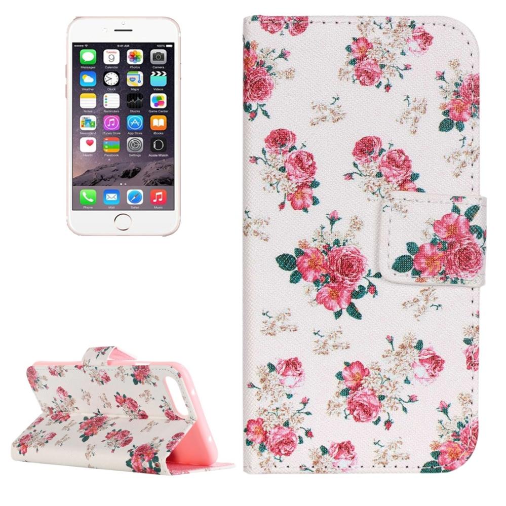 Plånboksfodral för iPhone 8P/7P - Vit med rosa blommor